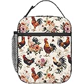 ainori Reusable Vintage Chicken Lunch Box for Kids Girls Boys Women Adult, Insulated Rooster Farmhouse Retro Lunch Bag,Polyester Cooler Handbags Case for School Picnic Work Travel Beach or Hiking