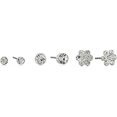 Guess Crystal Mini Flower Trio Stud Earring Set, Silvertone