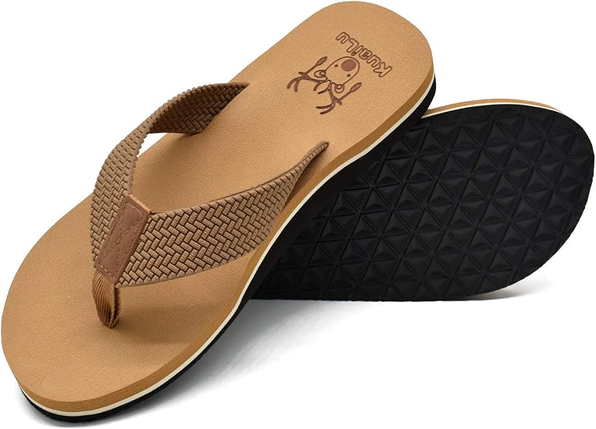 KUAILU Men's Yoga Mat Leather Flip Flops Thong Sandals