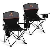 LET'S CAMP Camping Chair 2 Pack Folding Chair with 3-Can Cooler Bag Portable Lawn Chair with Cup Holder,Storage Pocket, Supports 225LBS, Collapsible Chair for Camp, Beach, Picnic (Black)