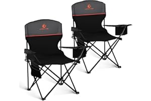 LET'S CAMP Camping Chair 2 Pack Folding Chair with 3-Can Cooler Bag Portable Lawn Chair with Cup Holder,Storage Pocket, Suppo