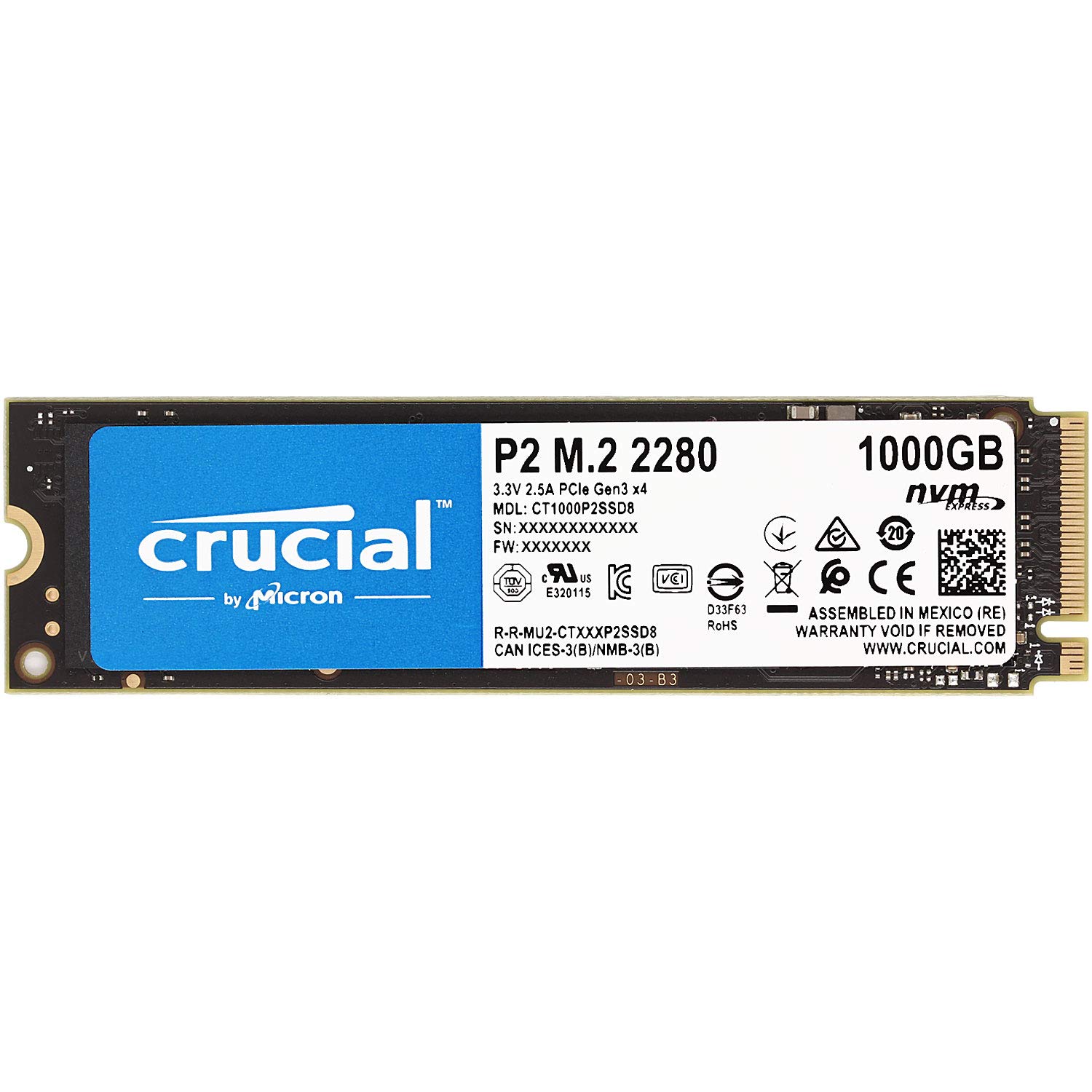 Crucial クルーシャル P2シリーズ 1TB(1000GB) 3D NAND NVMe PCIe M.2 SSD CT1000P2SSD8 [並行輸入品]商品画像