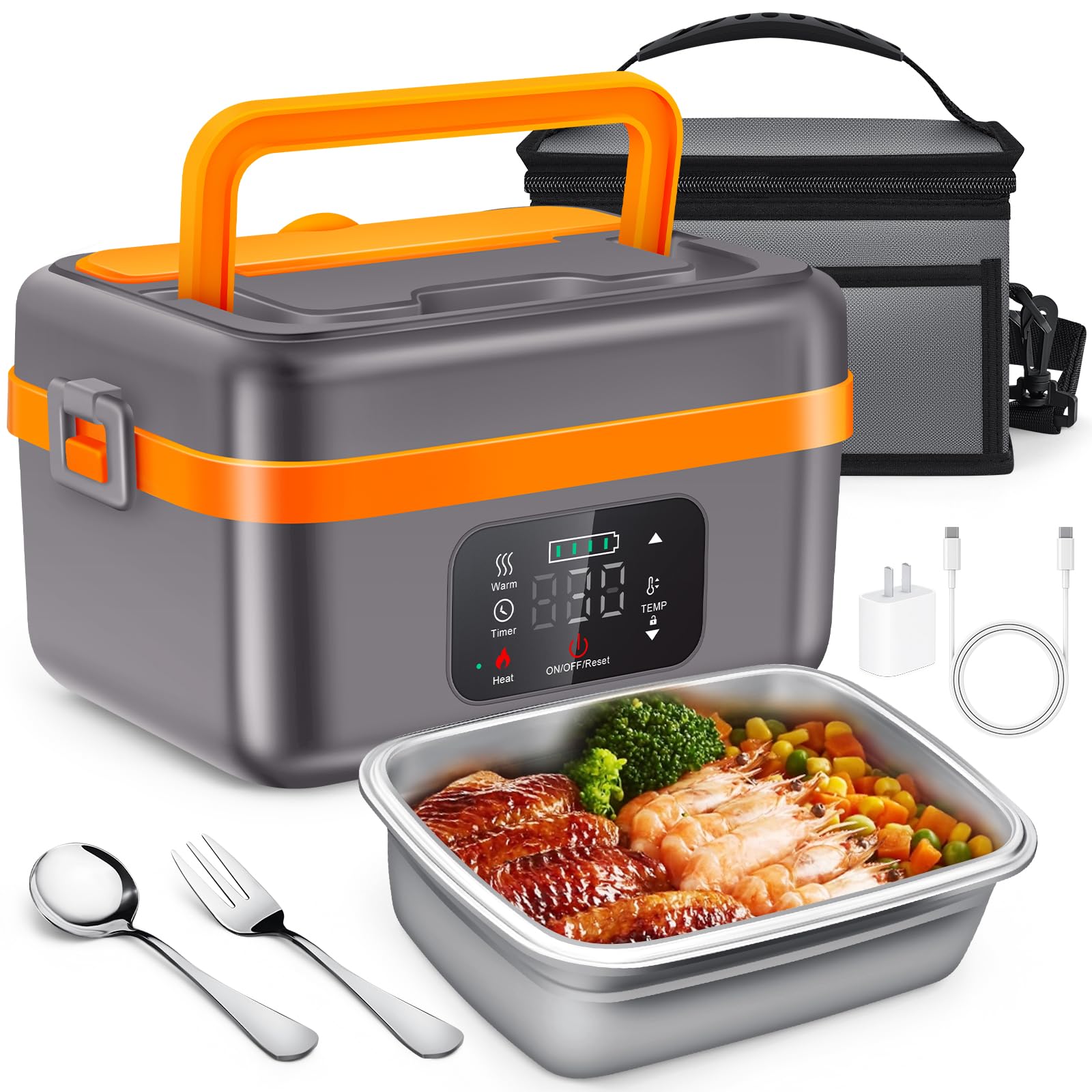 Photo 1 of Warmio Cordless Electric Lunch Box, Self-Heating Food Warmer, Battery Powered Lunch Boxes with 1L Container, Rechargeable Heated Lunch Box for Men, Women, Car, Truck, Office, Travel