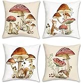 Bonhause Mushroom Throw Pillow Covers 18 x 18 Inch Cute Rabbit Squirrel Fall Decorative Pillows Cases for Couch Sofa Home Patio Decor Set of 4