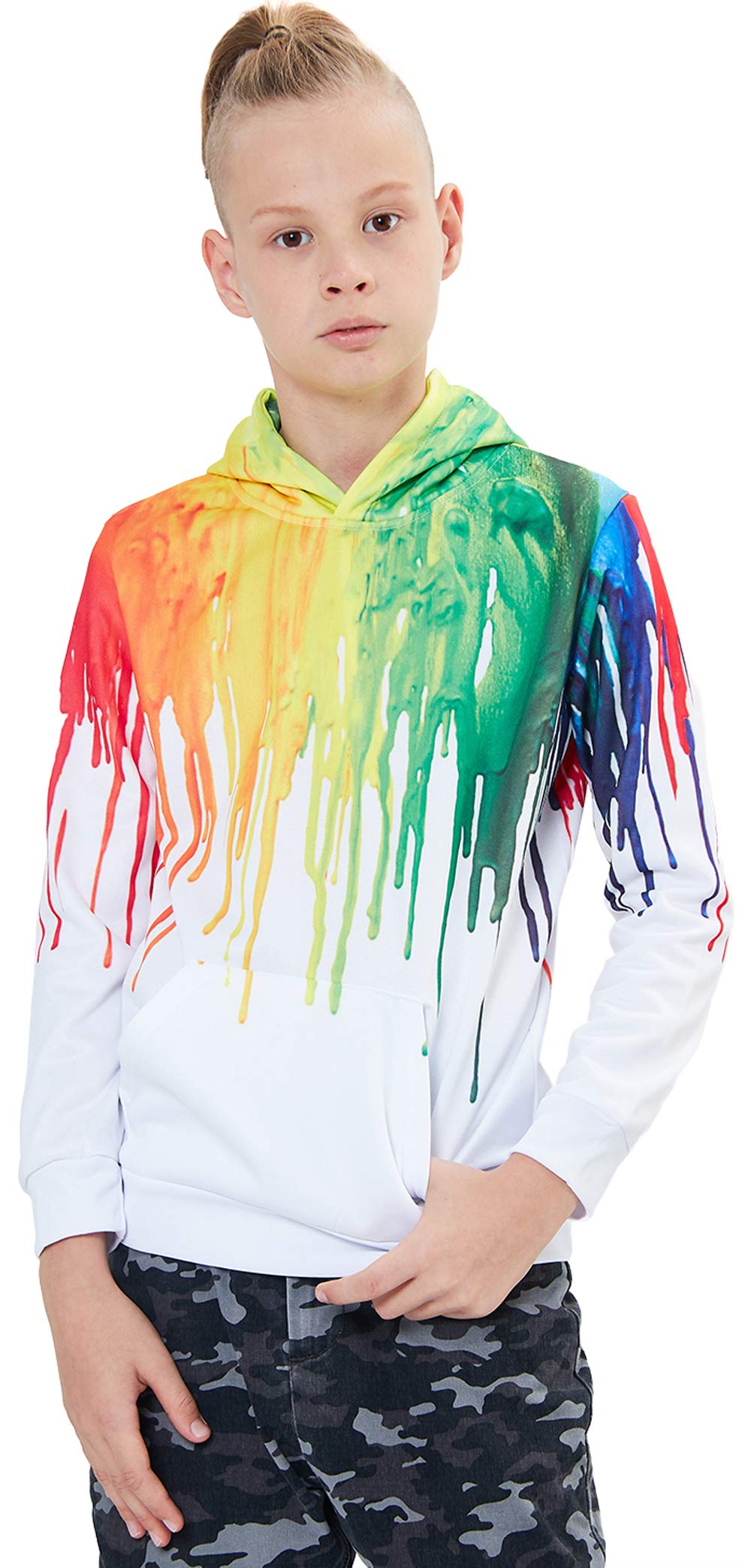 UNICOMIDEA Kid Boy Hoodies Sweatshirt Digital 3D Rainbow Printing Pullover Casual Long-Sleeve Jacket with Pocket Size M