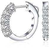 Moissanite Huggie Earrings for Women, 18K White Gold Plated 925 Sterling Silver Hypoallergenic Small Hoop Earrings