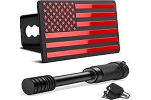 OGYE 2 Inch Trailer Hitch Cover with American Flag, Heavy Metal Trailer Hitch Cover Fit for 2 Inch Hitch Receivers (with 5/8" Pin Dia Anti-Theft Trailer Hitch Lock),3 * 5" Red