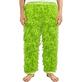 Thupmuk Christmas Adult Furry Green Pants, Cosplay Pants, Santa Monster Costume for Men, Halloween Holiday Funny Outfit