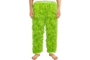 Thupmuk Christmas Adult Furry Green Pants, Cosplay Pants, Santa Monster Costume for Men, Halloween Holiday Funny Outfit