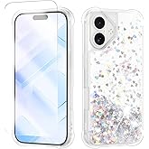 ANSHOW Case Compatible with iPhone 17, Shockproof Clear TPU Glitter Phone Case with 1 Screen Protector, Bling Glitters Case for Women, Silver