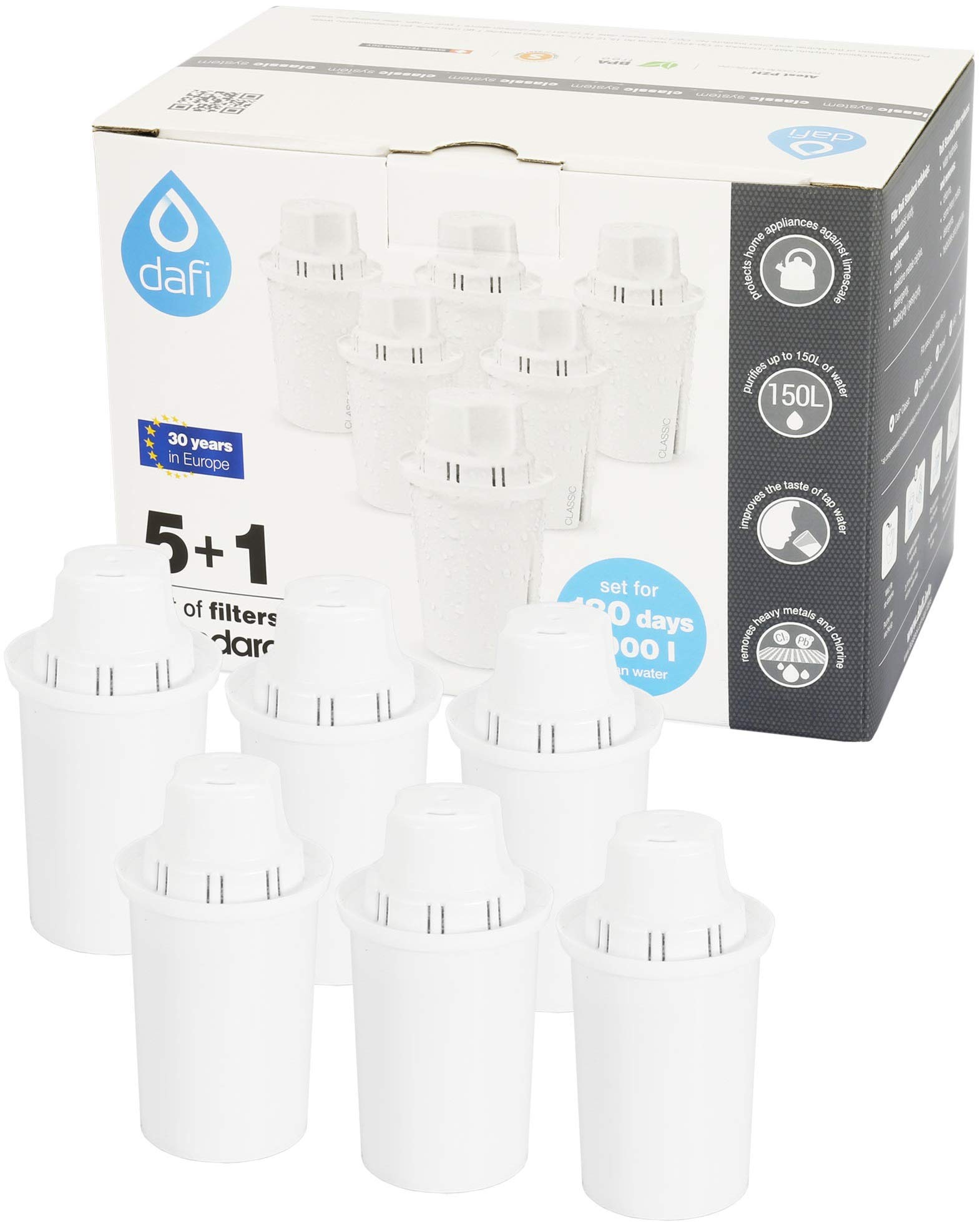 Dafi Universal Water Filter Cartridges, Plastic, 150 liters, 6-Pack