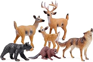UANDME Forest Animals Figures, Woodland Creatures Figurines, Miniature Toys Cake Toppers (Deer Family, Wolf Beaver, Bear Cub)