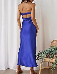 Realtix Satin Silk Backless Tube Tops Maxi Dress
