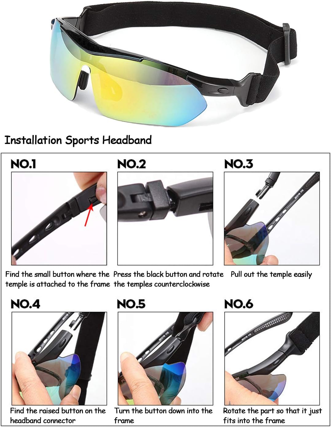 Polarized Sports Sunglasses, Cycling Glasses for Men and Women with 5 Interchangeable Lenses, Lightweight Frame - Image 3