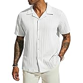 PJ PAUL JONES Men's Casual Button Down Shirts - Short Sleeve Summer Textured Beach Wrinkle-Free Shirts