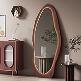 osemy 67"x 26" LED Wood Full Length Mirror with Lights Irregular Wavy Full Body Mirror Shatter-Proof Hanging/Leaning Wall Mou