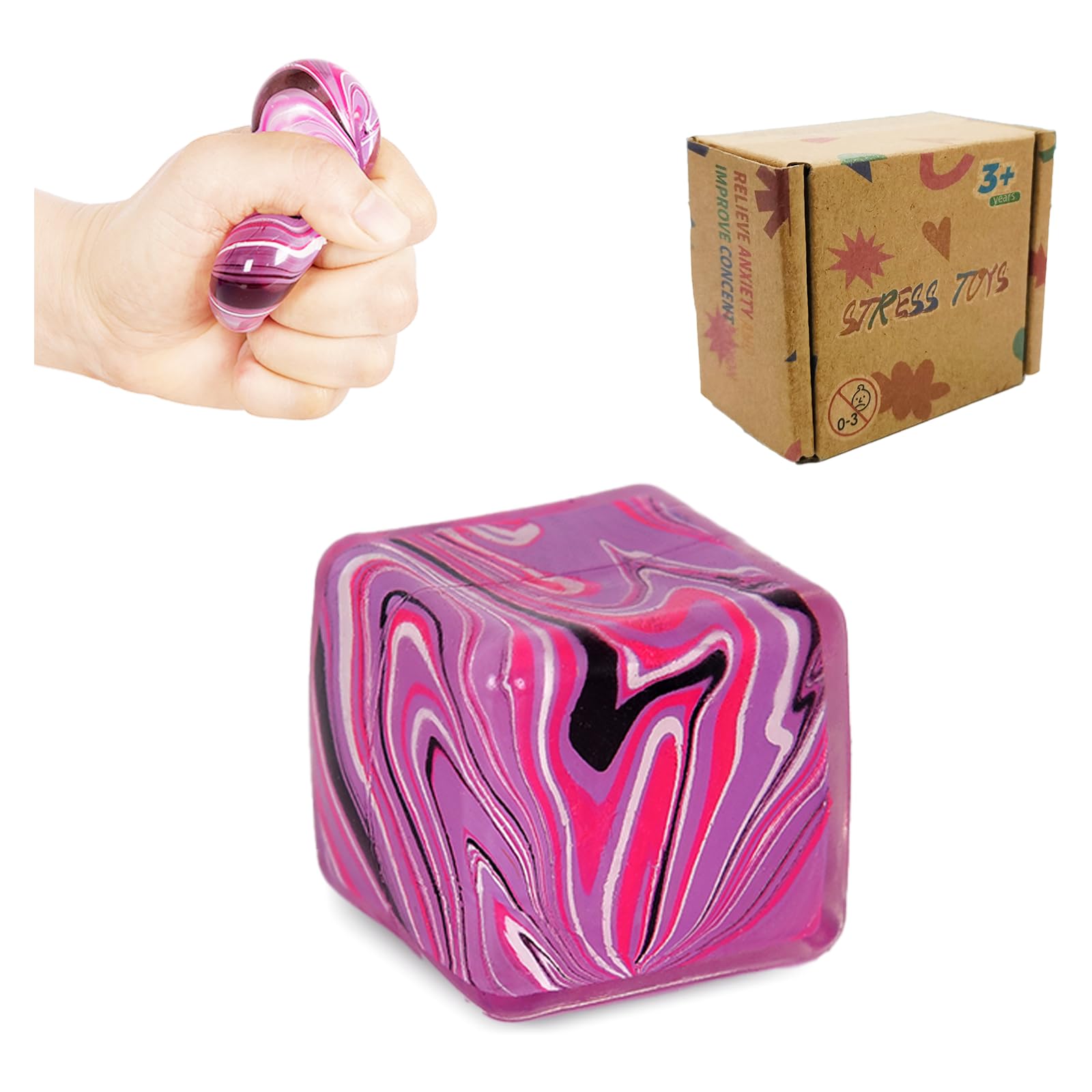 Fumzazyllo Small Square Cube Squeeze Toy – Stress Relief Squishy Toy for Kids & Adults, Fidget Sensory Ball, Anxiety Relief Stress Toy, 3.5cm (Purple)