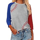 Sunidol Women Baseball T-Shirt 3/4 Sleeve Raglan Shirt Crewneck Patchwork Casual Workout Pullover Tunic Tops