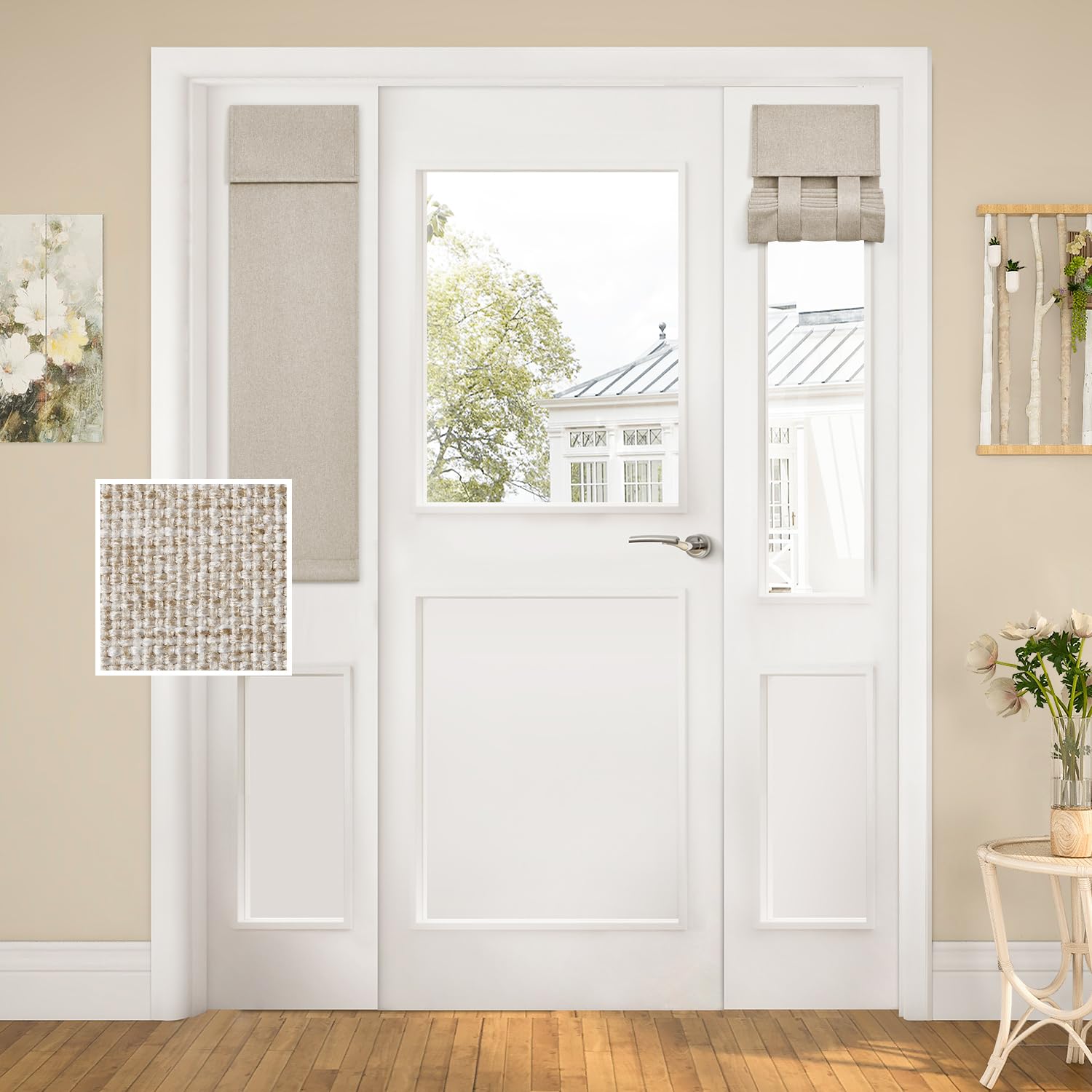 Photo 1 of **MISSING PARTS/ PIECES** HOMEIDEAS Blackout Linen Sidelight Curtains for Front Door, Side Door Window Curtains, Small Window,Thermal Insulated Covering, 1 Panel, W12 X L40 Inch, Natural
