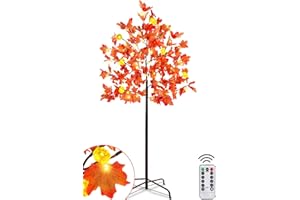 TURNMEON [ Timer & 8 Modes ] 5 Ft Thanksgiving Decorations Lighted Fall Maple Tree Remote Control Battery Operated 3D Pumpkin Lights 72 LED Warm Lights Thanksgiving Decor Halloween Home Party Indoor Outdoor