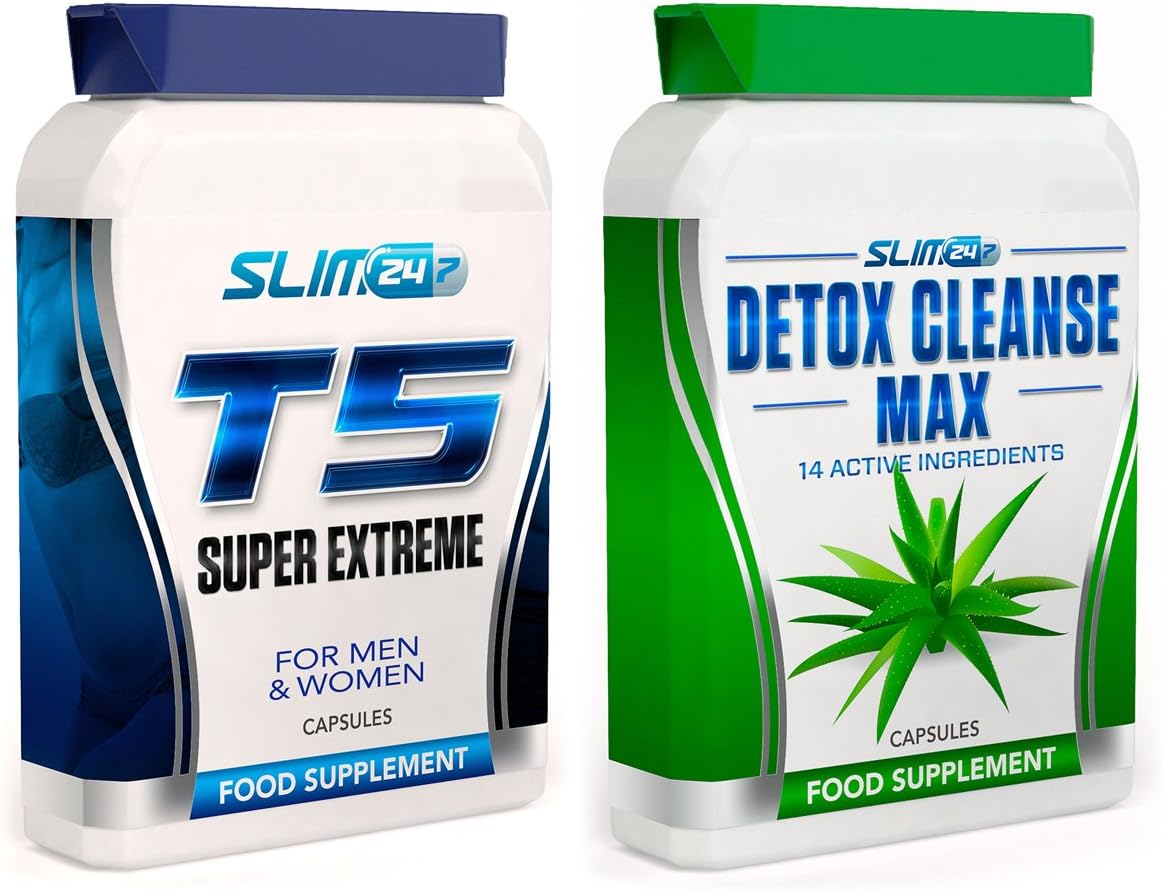 T5 FAT BURNERS x60 + DETOX CLEANSE x60 - T5 Super Extreme Max Strength Thermogenic Fat Burner and Colon Cleanse Detox Capsules - Slimming Diet Pills | Suppress Appetite, Boost Metabolism and Increase Energy for Weight Loss