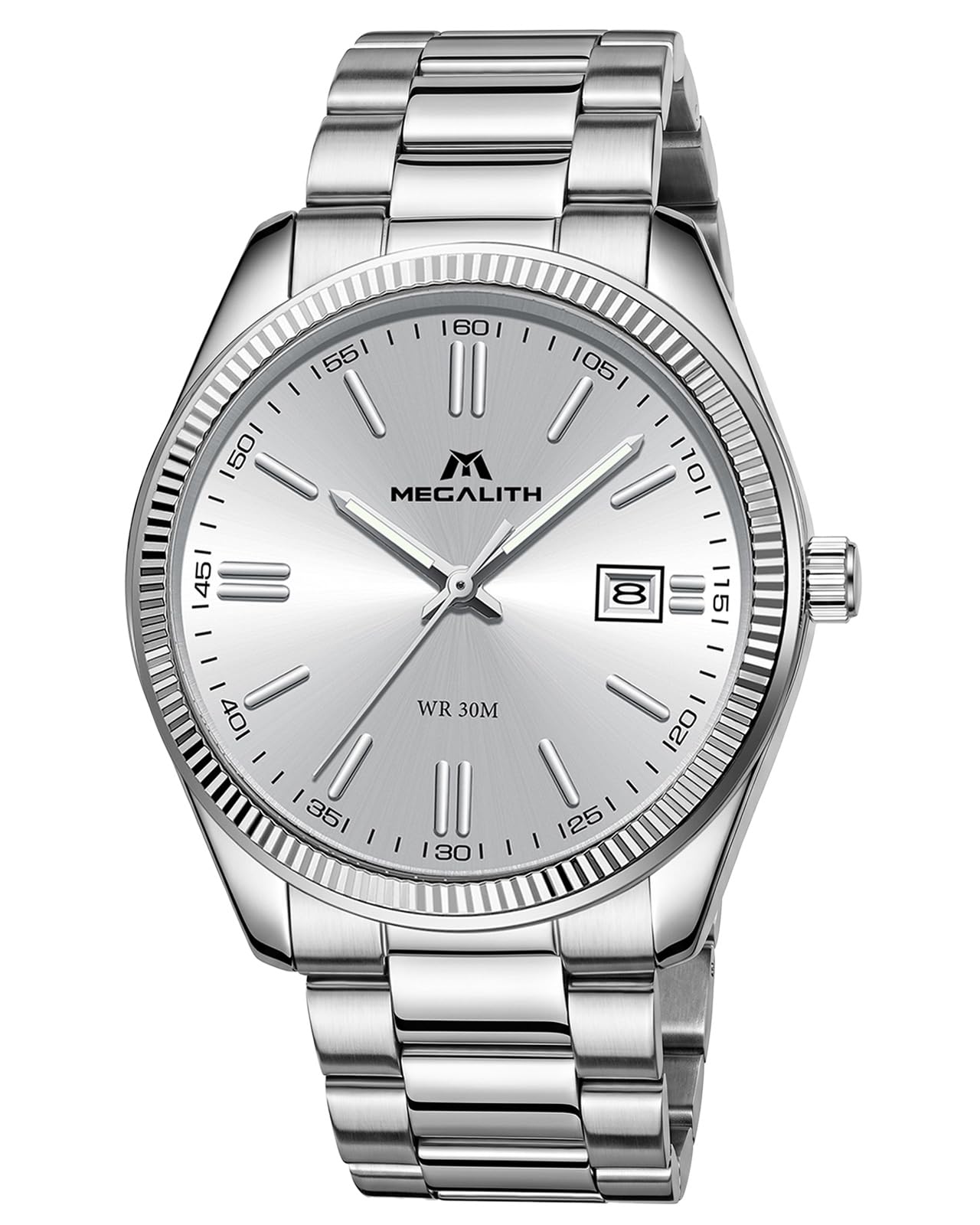 MEGALITH Uhren Herren Edelstahl Armbanduhr: Silber Wasserdicht Analog Herrenuhren - Klassisch Einfach Design Uhr mit Datum Leuchtend - Geschenke für Business Lässig Männer