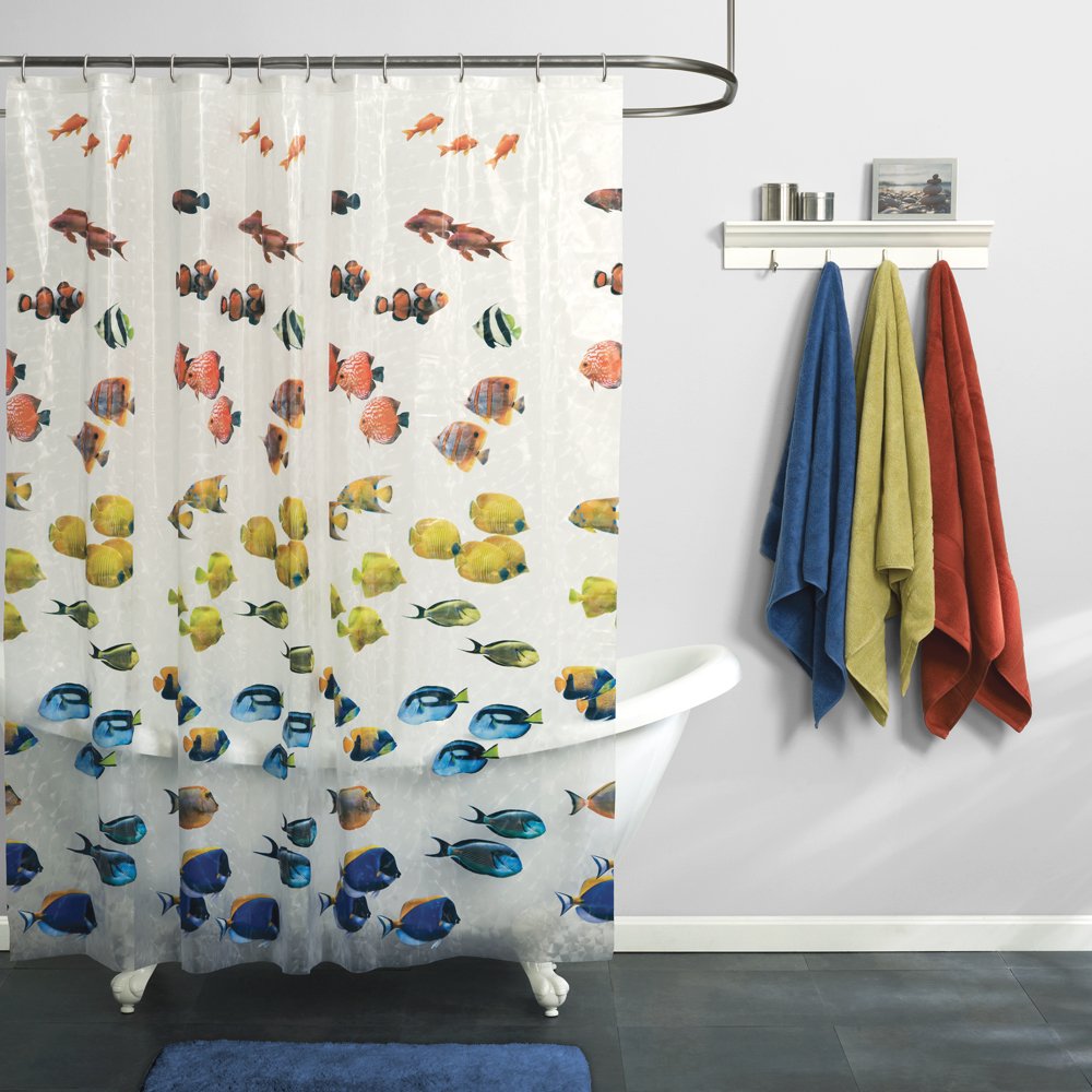 Maytex Mills New School Fish PEVA Vinyl Shower Curtain, Clear eBay