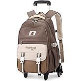 GRUOTEIS Rolling Backpack for Girls Elementary Middle School Bags, Girls Backpack for Kids with 6 Wheels, Khaki