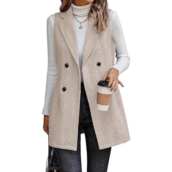 美品★ HERRINGBONE LONG JACKET VEST Kedera Long Vest for Women Sleeveless Tweed Blazer Jacket