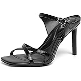 vivianly Women's Square Toe Cross Strap Stiletto Heeled Sandals 3.9 Inch Heel with Adjustable Ankle Strap Dress Shoes