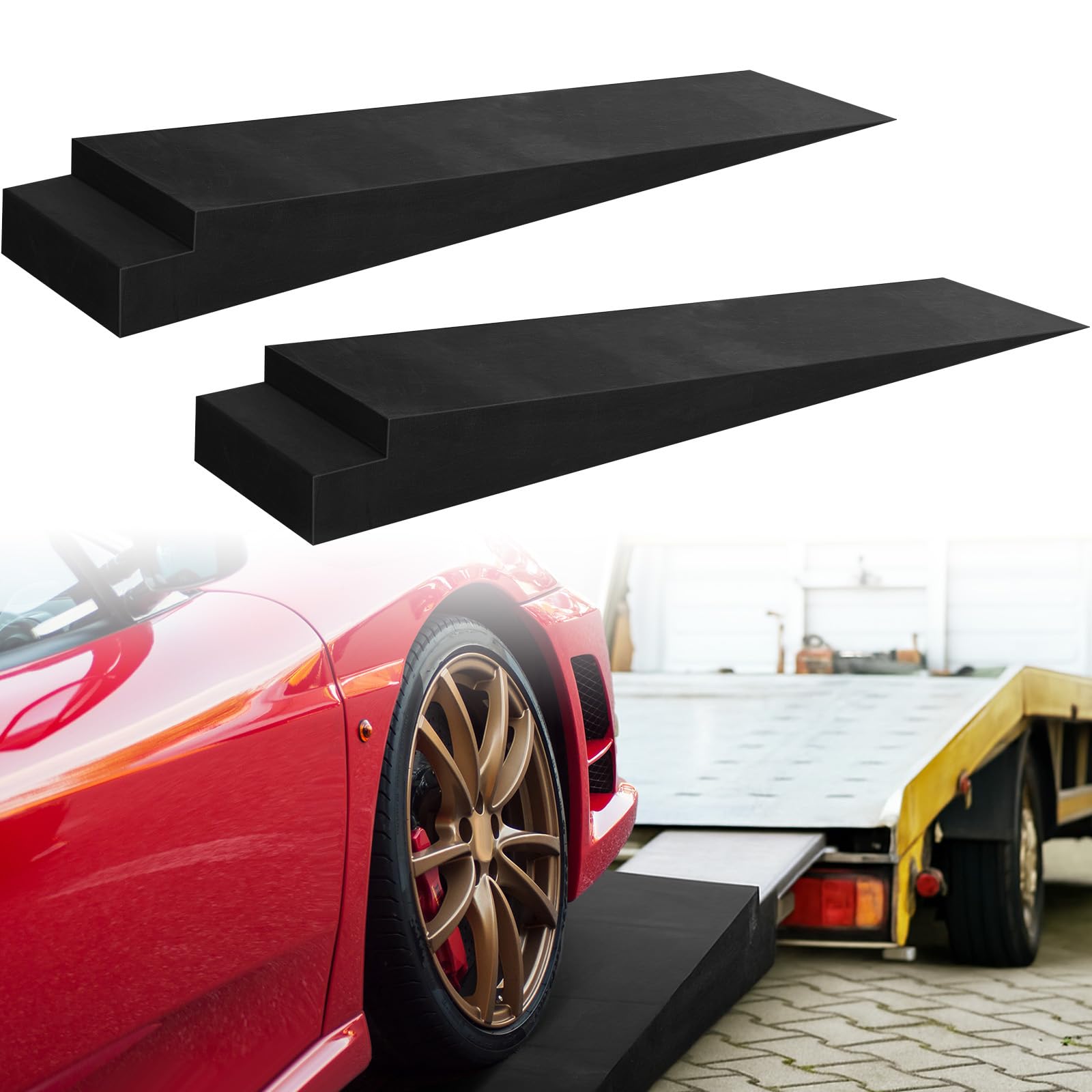 Photo 1 of Leinuosen 2 Pcs 7" H Trailer Ramp EVA 5.5 Degree Approach Angle, Low Profile Car Ramps for Trailers, Racing Cars, Sports Cars(74" L x 14" W x 7" H)