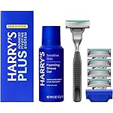 HARRY'S PLUS: Starter Shaving Kit for Men - Premium Handle, 5 Razor Blade Cartridges, 2 oz Foaming Shave Gel & Travel Cover, Advanced Pivoting System - Onyx