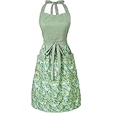 HYVOROS Cute Floral Aprons for Women with Pockets,Cotton Adjustable Neck Strap Apron for Kitchen Cooking Baking Gardening