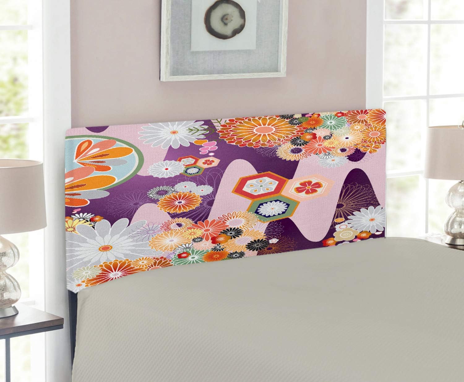 Lunarable Japanese Headboard, Bohemian Textured Round