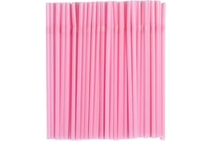 YAOSHENG 200pcs Plastic Straw 8.26" x 0.2"Solid Colors Flexible Drinking Straws, Plastic Disposable Bendy Straws (Pink)