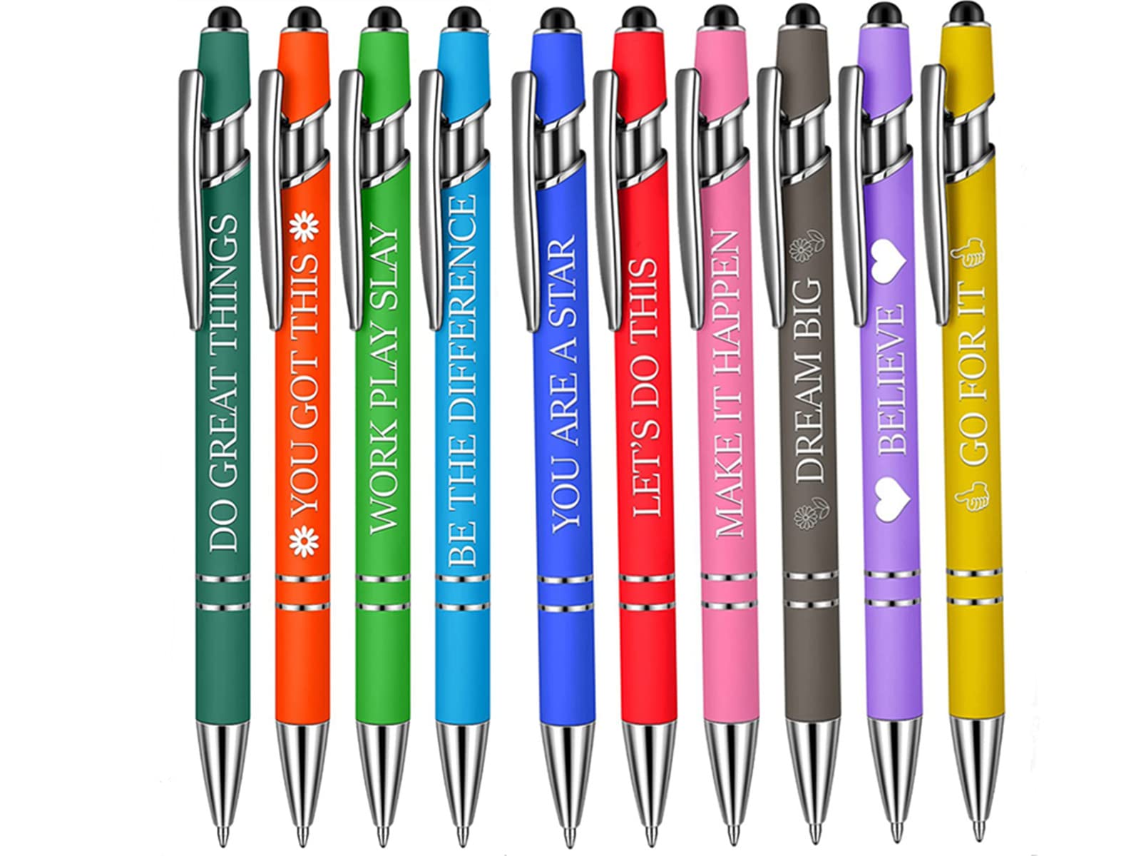 SuSohr 10-Piece Motivational Pen Set - Inspirational Quotes & Encouraging Messages, Black Ink, Metal Pens with Stylus Tip
