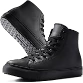Waterproof Non-Slip Work Shoes for Men &amp; Women, Leather Slip Resistant (Oil &amp; Water) Unsex Sneakers for Food Service, Black High Top Restaurant Server Boots, Comfortable Casual Stain Resistant Chef Kitchen Shoes
