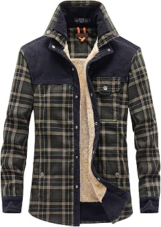 Sherpa Lined Shirt Jacket Flannel Plaid 