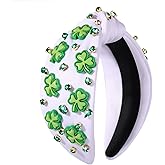 CEALXHENY St. Patrick's Day Hair Accessories, Green Shamrock Headband for Women, Embellished Crystal Rhinestone Knotted Headband, Irish Holiday Gifts (Shamrock 3)