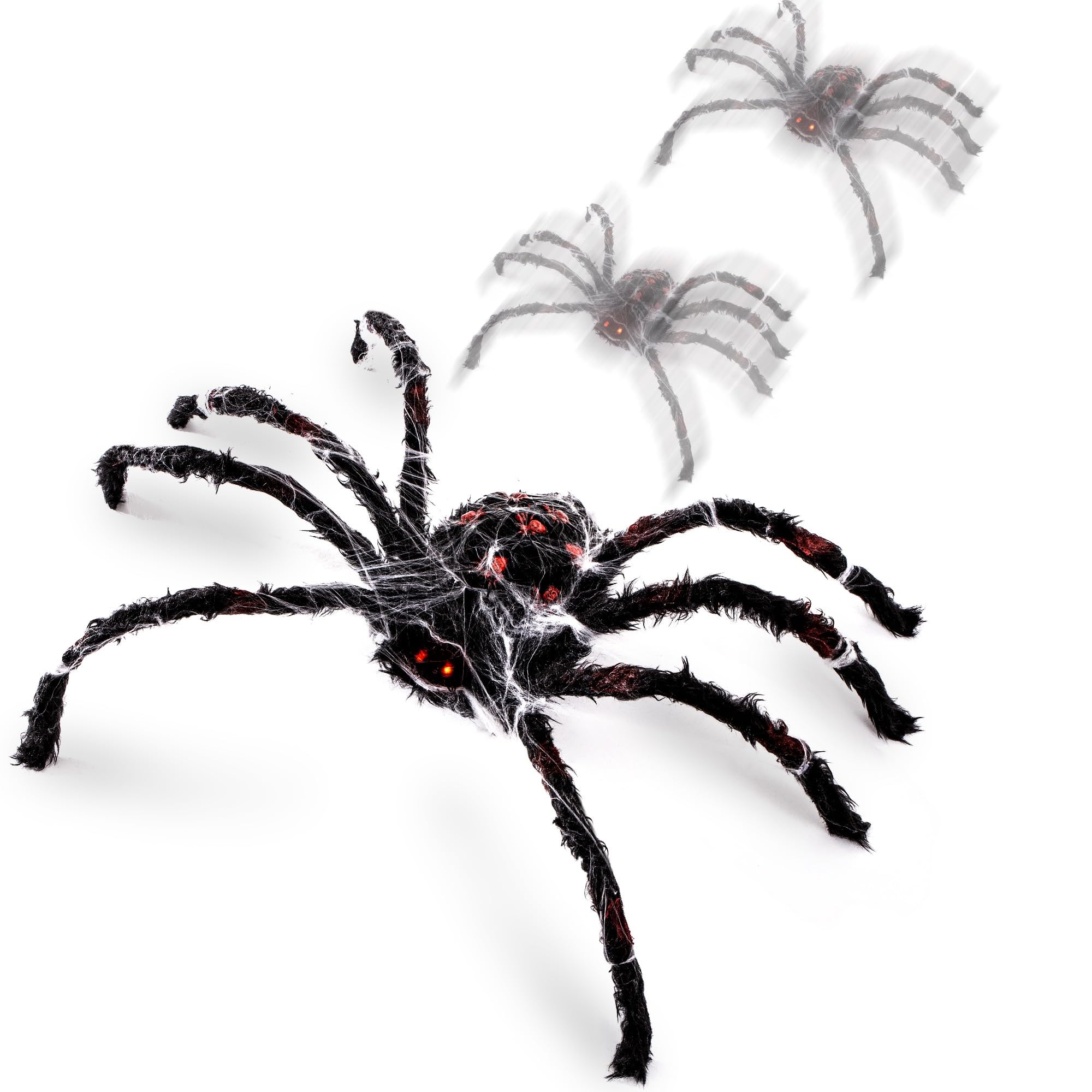 Photo 1 of Halloween Animatronics 4ft Crawling Spider Decorations, 48inch Animated Walking Spider with Sound & Light Activated, Creepy Scary Move, Light Up Eyes, Haunted Decor Horror Prop for Indoor, Outdoor