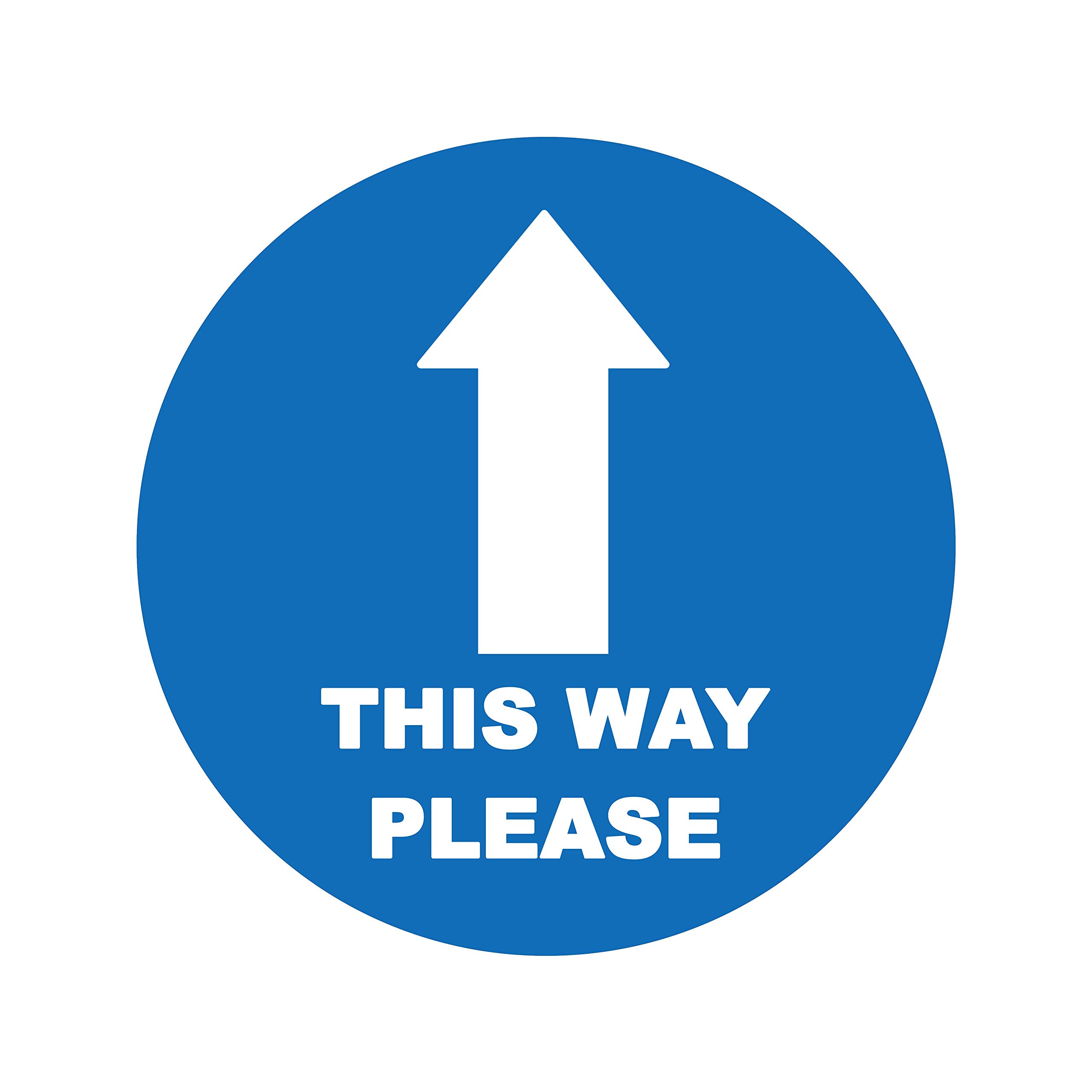 1 x this way please arrow - social distancing landscape floor safety sign self adhesive vinyl weather proof label sticker - 15cm x 15cm - (SC-01)