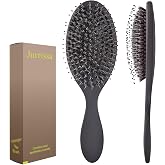 Jurrissa Boar Bristles Hair Brush for Women and Men, Detangling Hair Brush for Smoothing Massage Add Shine, Nylon&amp;Boar Bristles Detangler brush for Hair Healthy (1 Pack-Black)