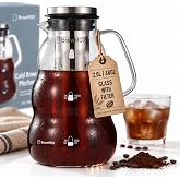 BrewMOO-Wave Cold Brew Coffee Maker, 68 oz Glass Pitcher with Filter &amp; Lid | 150-Mesh 304 SS Filter; Borosilicate Glass; Rotate-to-Pour Lid; Glass Handle; Fridge-Friendly