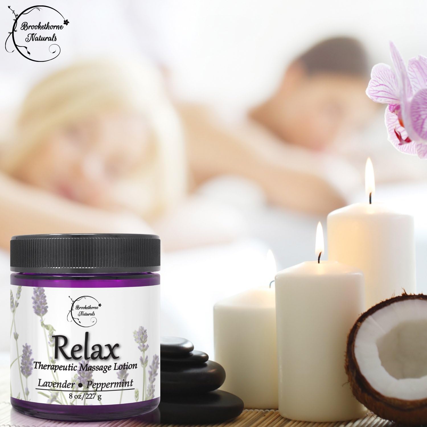Relax Therapeutic Massage Lotion – All Natural Enriched with Lavender & Peppermint Essential Oils Perfect for Massage Therapy - Massage Cream for Full Body Massage - Brookethorne Naturals 8.5oz: Health & Personal Care