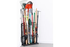 YUETONG Garden Tool Organizer for Corner,Yard Tools Rack for Garage Storage Organization,Garage Tool Holder Free Standing No Mount.Heavy Duty and Solid Metal for Indoor and Outdoor Use.