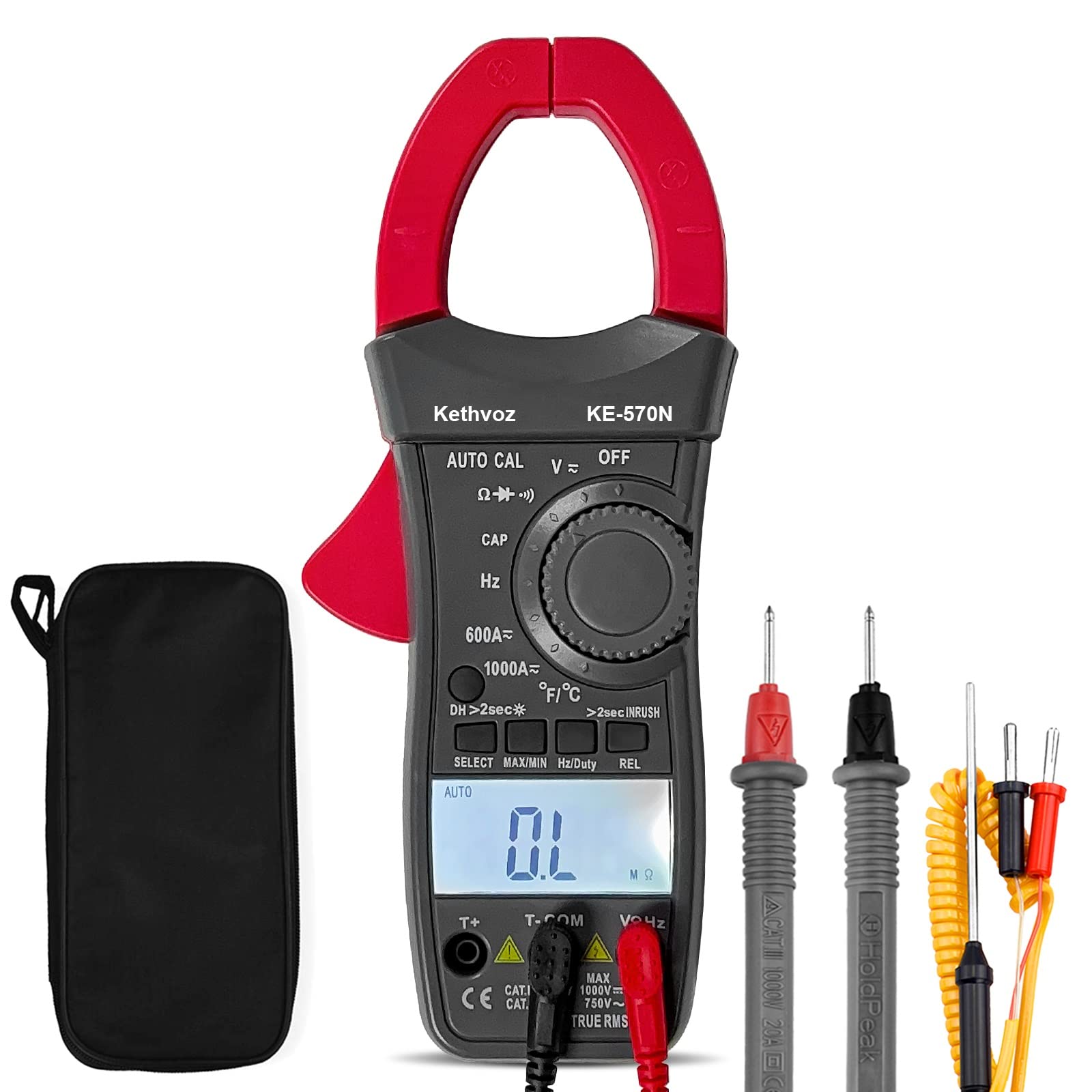 Digital Clamp Multimeter, TRMS 6000 Counts AC DC Kethvoz Clamp Meter 1000A Amp Electrical Tester, Ammeter Voltmeter Test Volt Current Ohm Continuity Diode Duty Cycle 570N — image 1