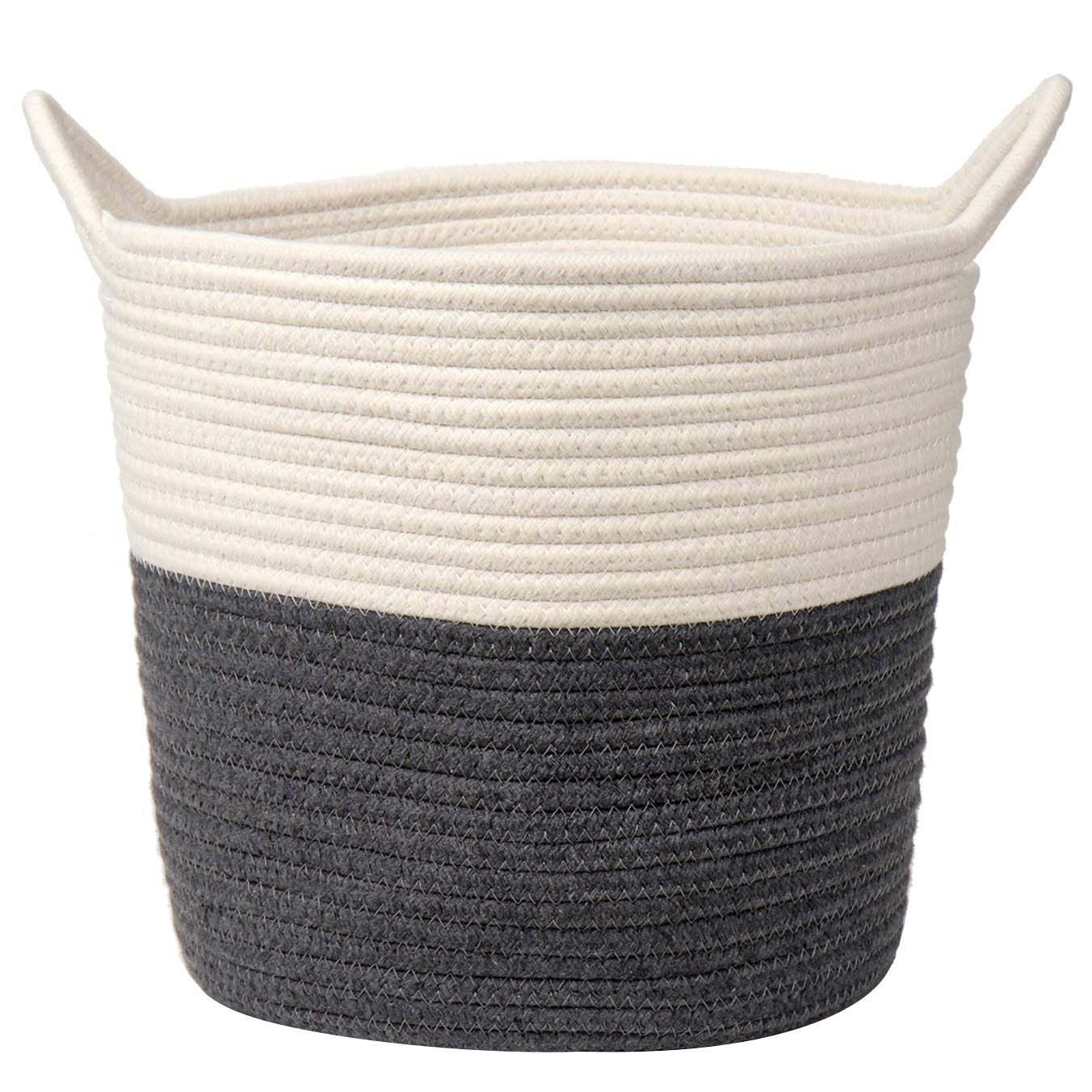Briful Cotton Rope Storage Basket 30cmx30cm Foldable Laundry Basket Woven Baskets with Handle Washing Hamper Basket for Toys Blankets Sundries Crafts, Black