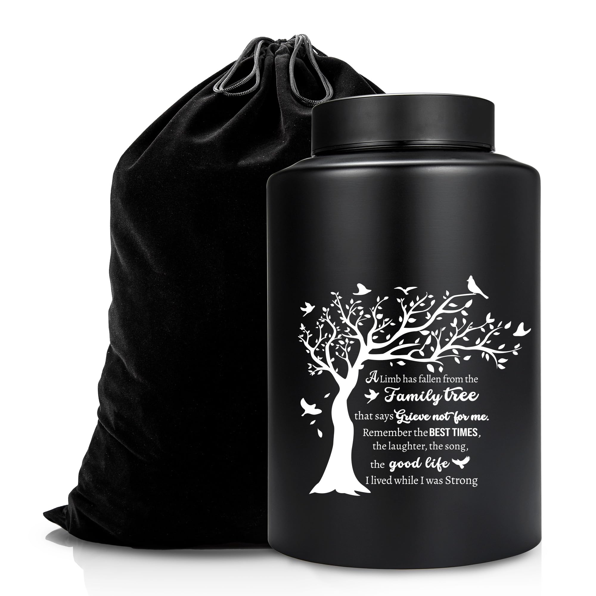 Photo 1 of 220 lbs Large Keepsake Urns for Adult Male Female Ashes Black Family Tree Decorative Funeral Memorial Urn Burial Container for Human Remains with Velvet Bag