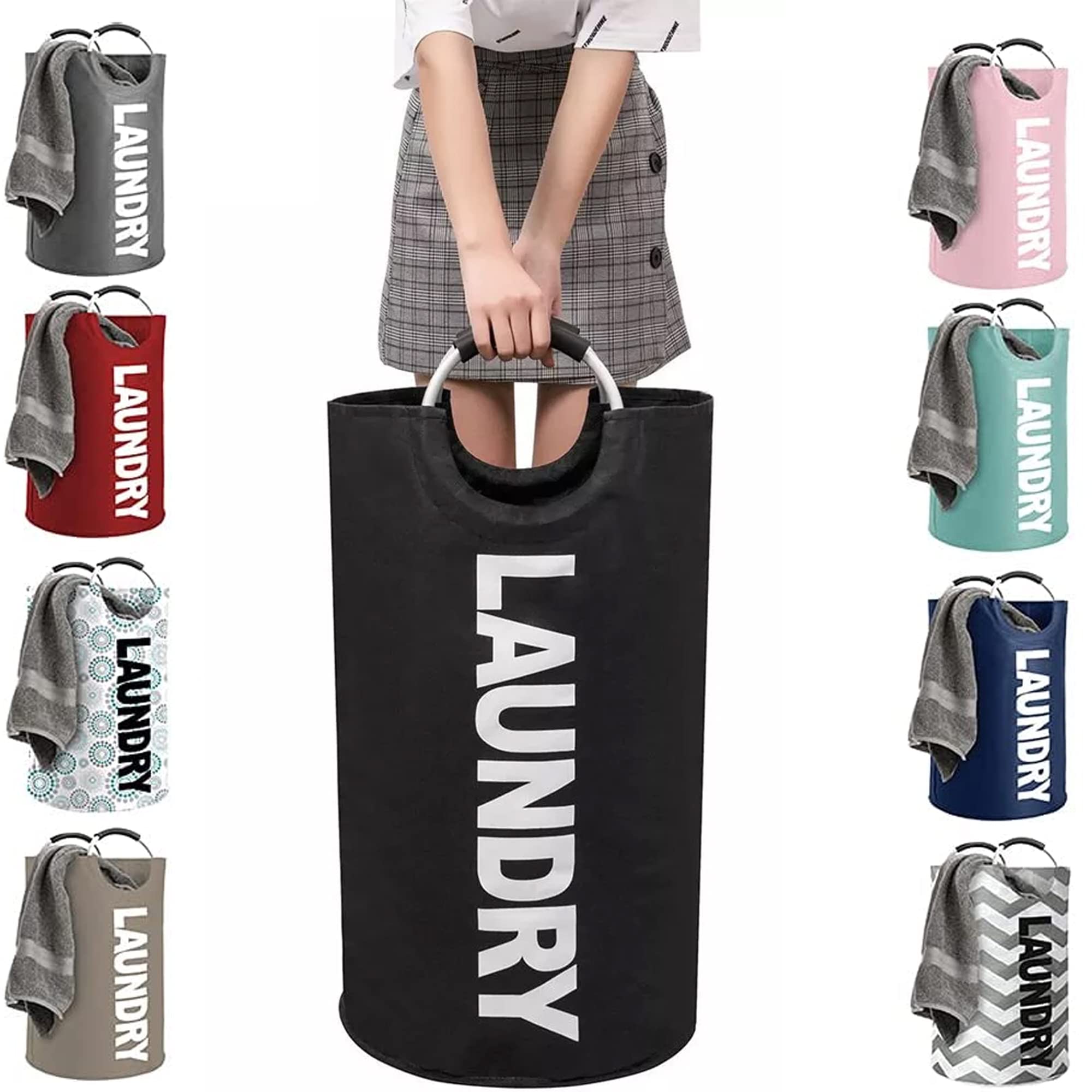 Reusable Laundry Bags Strong & Durable Moving Bags with Zipper & Handles Checkered for Laundry Moving House Storage Shopping, Underbed Storage Solutions (Black - 31x59cm)