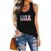 VQD Womens USA Tank Shirts 4th of July American Flag Tshirts Patriotic Sleeveless Vest Tee Tops